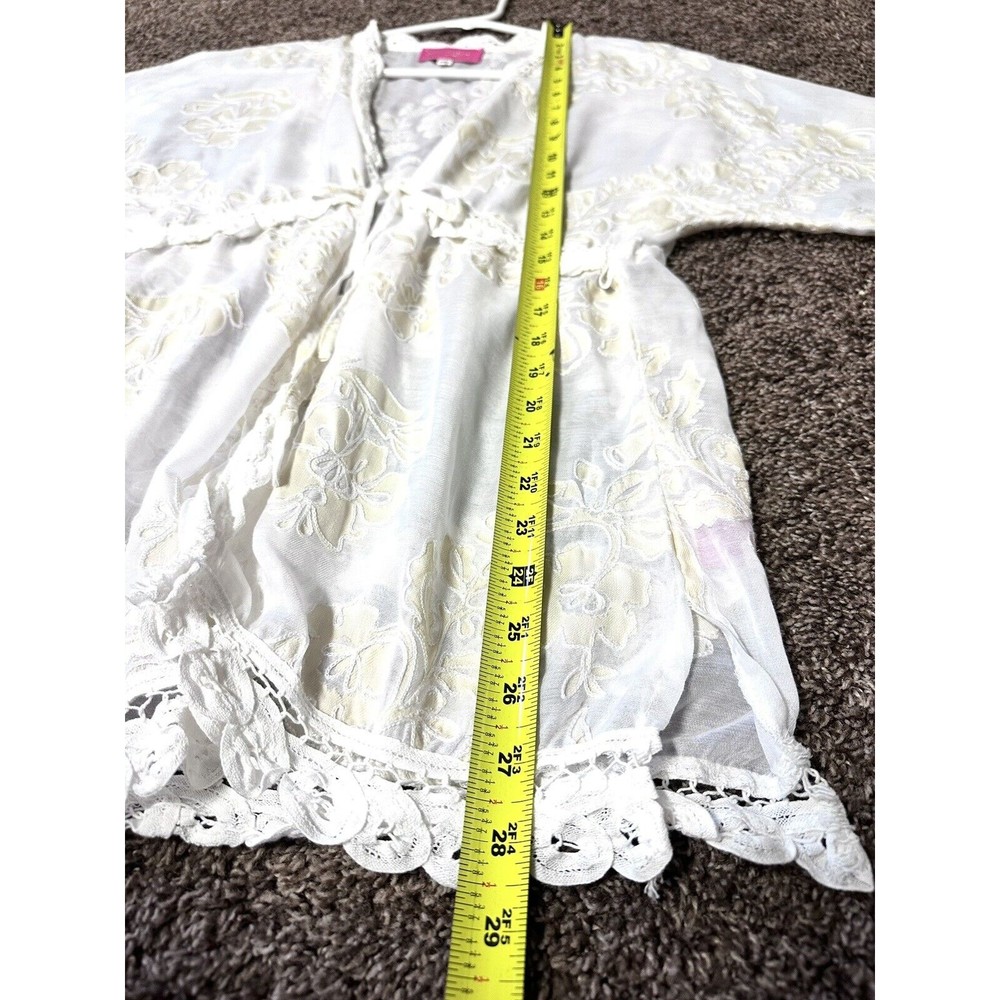 Betsey Johnson White Lace Floral Sheer Kimono Cover Up Tie Front Size S/M - Picture 10 of 11